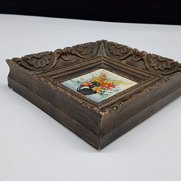 Antique Ornate Wooden Carved Picture Frame With Oil Painting 2x2.25" - Picture 10 of 13